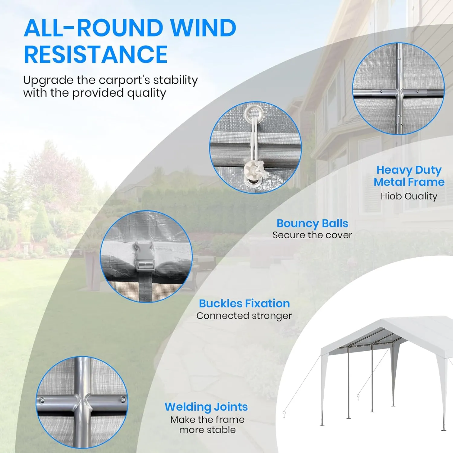 Carport 12x20 Heavy Duty Portable Garage,Galvanized Frame Carport Canopy,Portable Garages and Shelters with 8 Leg&4 Wind Rope,Car Tent Garage with All-Season Tarp for Boat Truck,Without Sidewall