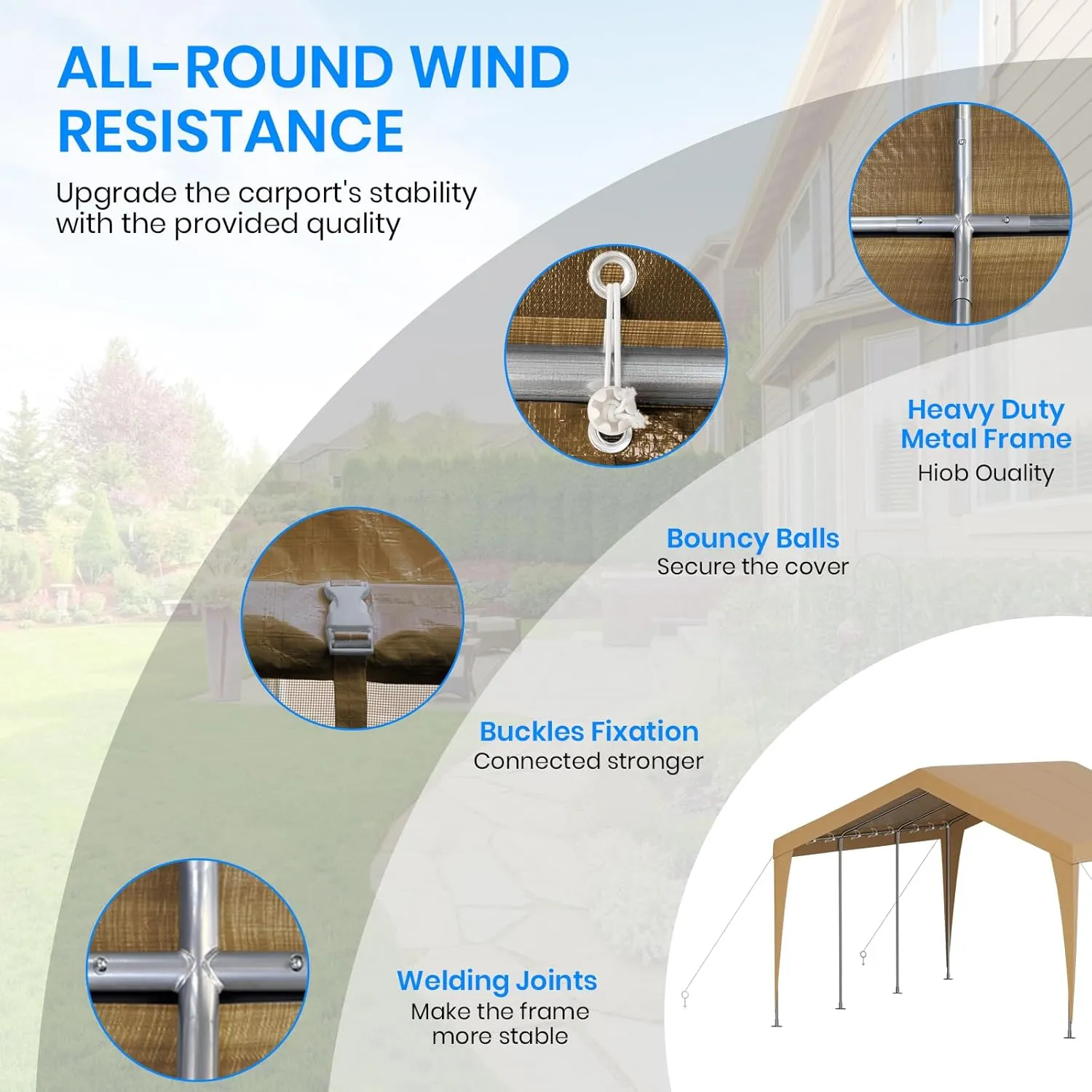 Carport 12x20 Heavy Duty Portable Garage,Galvanized Frame Carport Canopy,Portable Garages and Shelters with 8 Leg&4 Wind Rope,Car Tent Garage with All-Season Tarp for Boat Truck,Without Sidewall