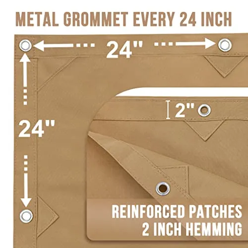 CARTMAN Finished Size 12x20 Feet Tan Canvas Tarp with Rustproof Grommets, 12 Oz Heavy Duty Multipurpose Tarpaulin Cover for Canopy Tent, Roof,