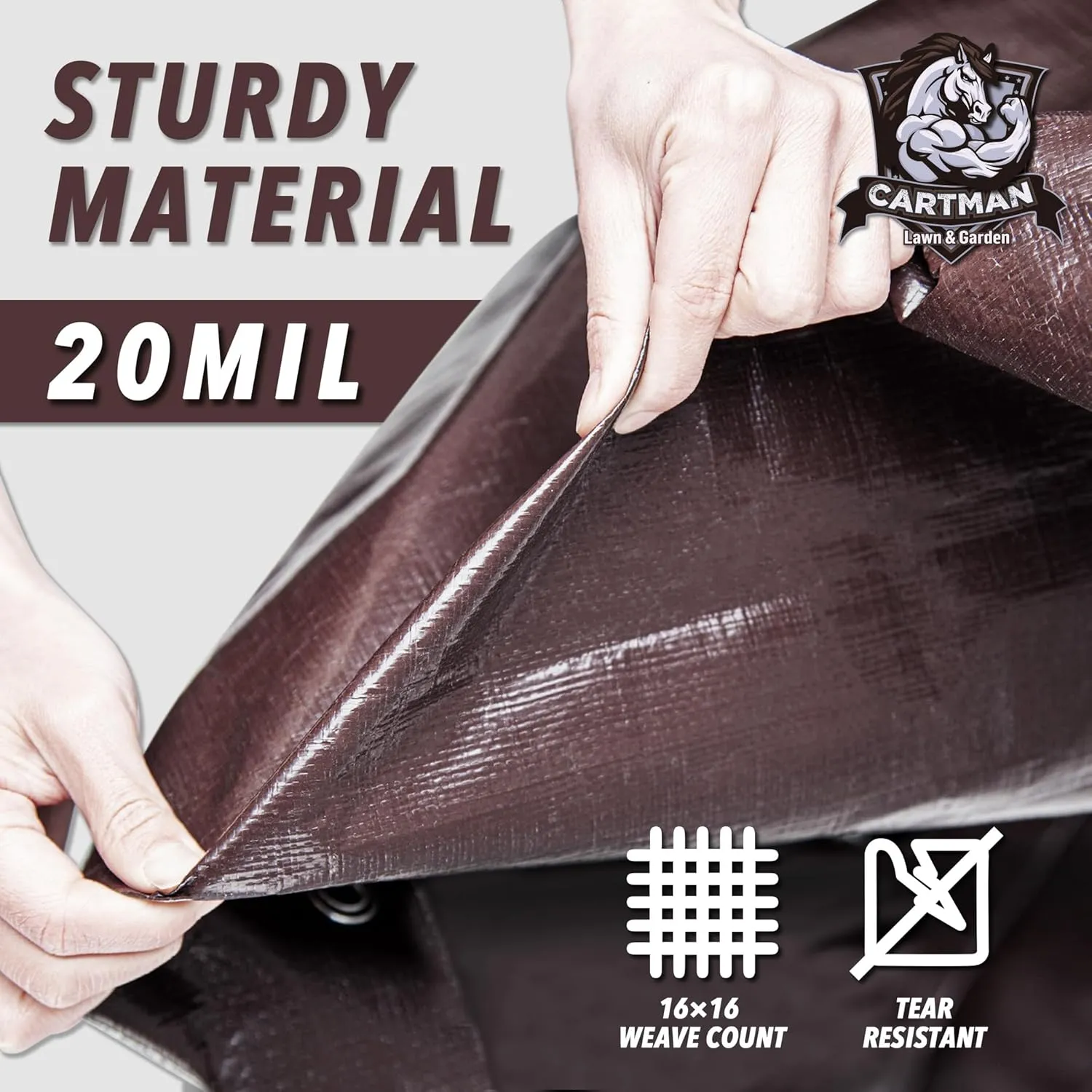 CARTMAN Finished Size 12x24 Feet Extra Thick 20 Mil Brown Ultra Heavy Duty Poly Tarp, Multipurpose Protective Cover, UV Resistant, Waterproof Poly Tarpaulin with Reinforced Edges
