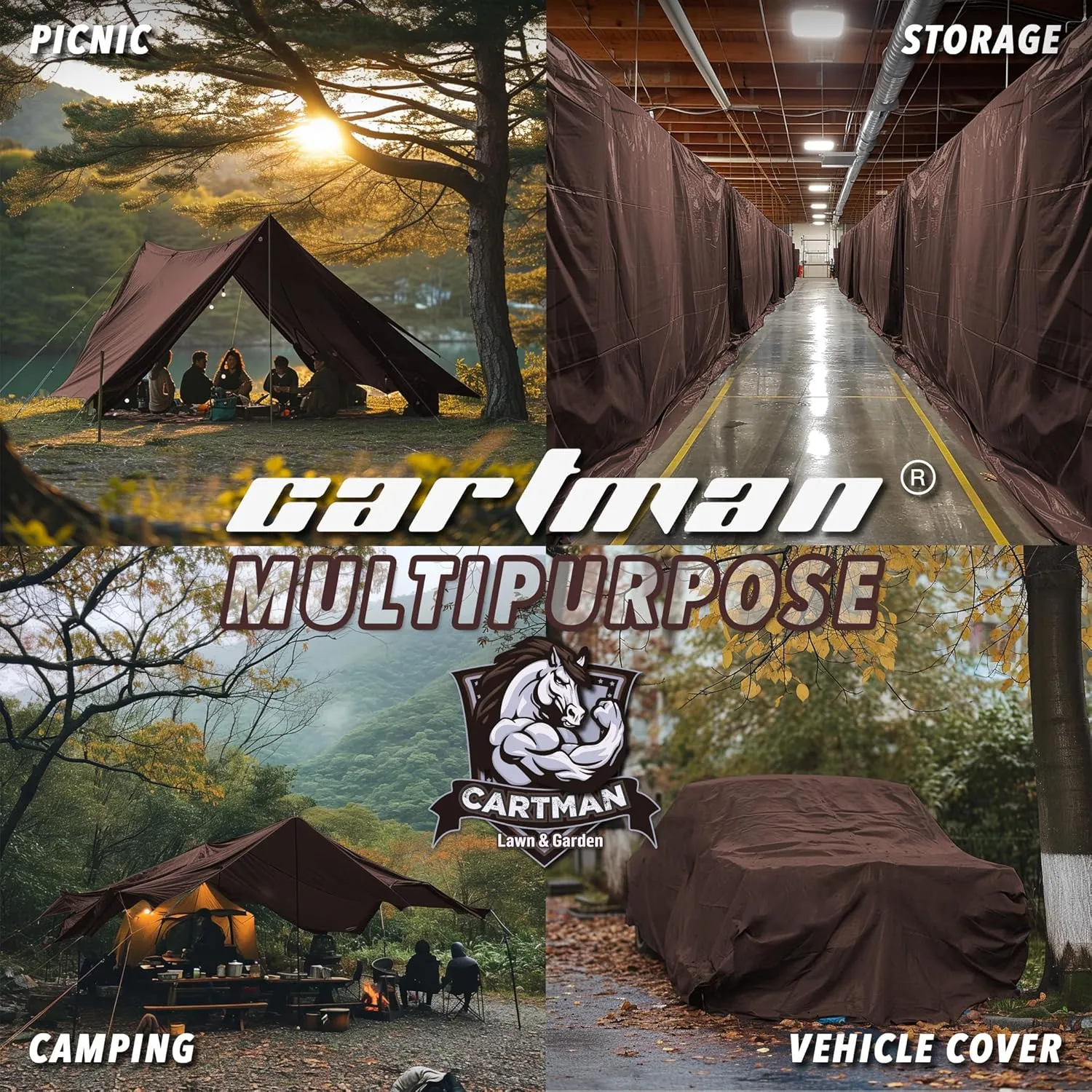 CARTMAN Finished Size 12x24 Feet Extra Thick 20 Mil Brown Ultra Heavy Duty Poly Tarp, Multipurpose Protective Cover, UV Resistant, Waterproof Poly Tarpaulin with Reinforced Edges