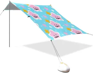 Cartoon Cute Blue Stars Designed UPF50 Beach Canopy Lightweight Large Sun Shade with Sturdy Poles, Sandbags and Shovel for Camping Trips, Fishing, Backyard Fun or Picnics casita de Playa para