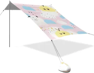 Cartoon Cute Pastel Clouds Designed UPF50  Protection Beach Tent & Canopy Water-Resistant Sun Shade with Sandbags, Sand Shovel, Poles for Camping, Picnics, Backyard toldo para Playa