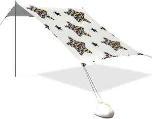 Cartoon Leopard Print Star White Designed UPF50  Protection Foldable Beach Tent Water-Resistant Sun Shade with Sandbags and Shovel for Backyard and Camping carpas para Playa