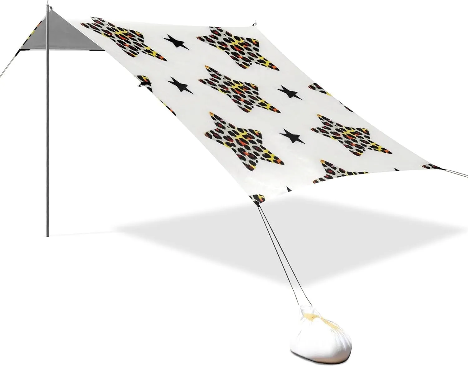 Cartoon Leopard Print Star White Designed UPF50  Protection Foldable Beach Tent Water-Resistant Sun Shade with Sandbags and Shovel for Backyard and Camping carpas para Playa