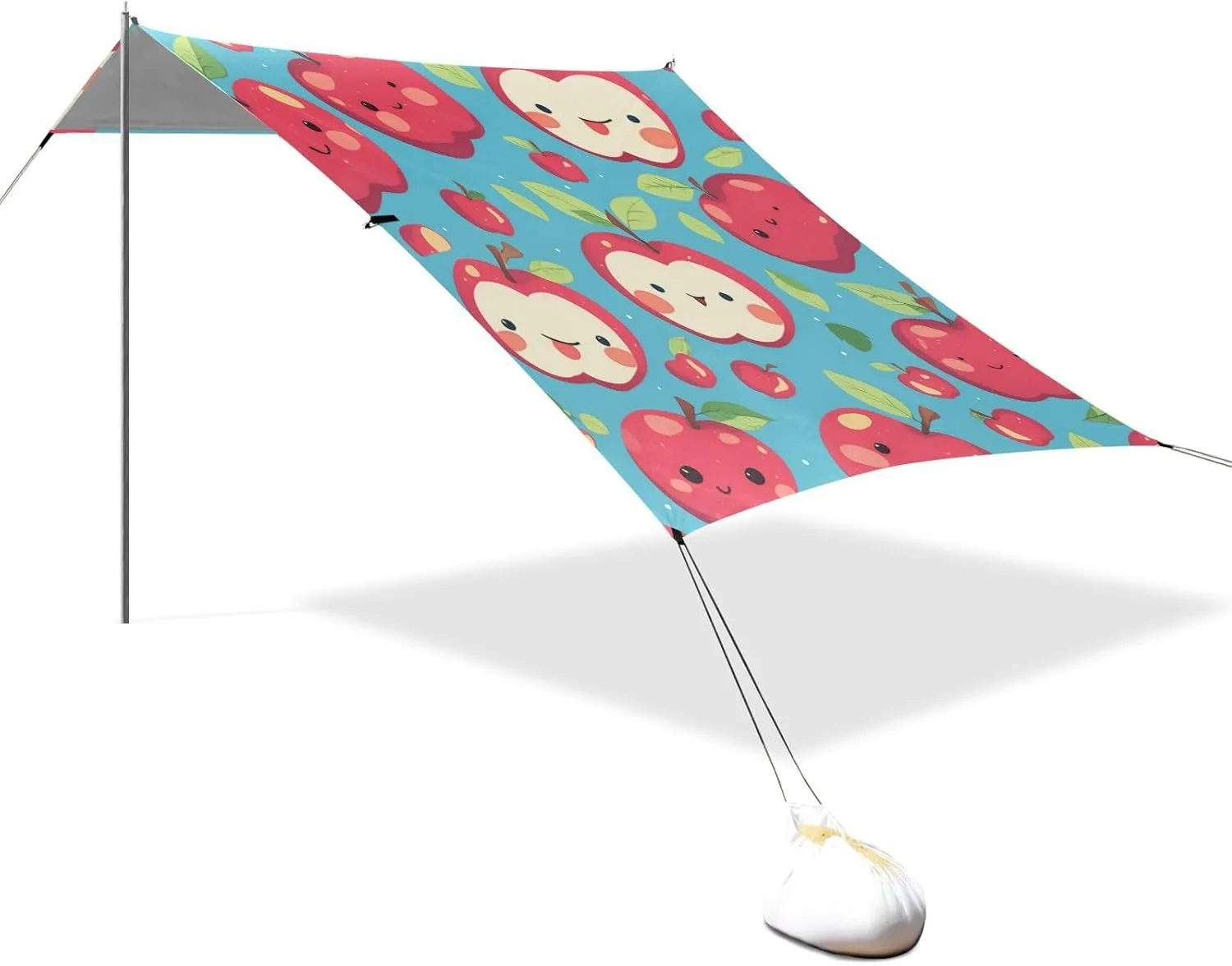 Cartoon Red Fruit Green Leaves Designed UPF50 Beach Tent Lightweight Portable Sun Shelter with Sand Shovel, Sandbags for Family Travel sombrilla para Playa