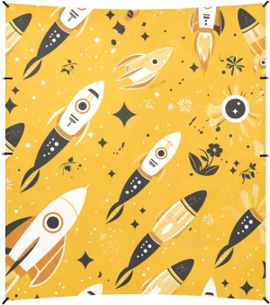 Cartoon Space Pattern Rockets Beach Cabana UPF50  Protection Water-Resistant Sun Shelter with Sandbags & Sand Shovel for Backyard, Grassland, Park