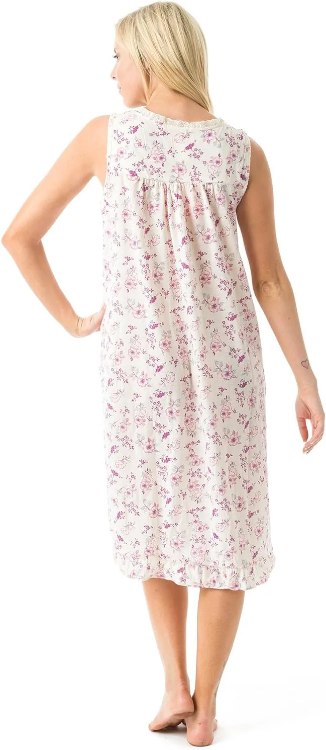 Casual Nights Women's Sleeveless Floral Lace and Ribbon Nightgown