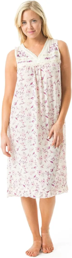 Casual Nights Women's Sleeveless Floral Lace and Ribbon Nightgown