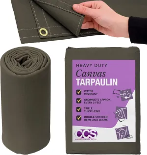 CCS Waterproof Canvas Tarp Cover (21oz) – Heavy Duty Duck Cloth, Waxed Canvas Tarpaulin with Rustproof Brass Grommets for Camping, Construction, Equipment & Outdoor Use (Olive Drab,8x10 Ft)
