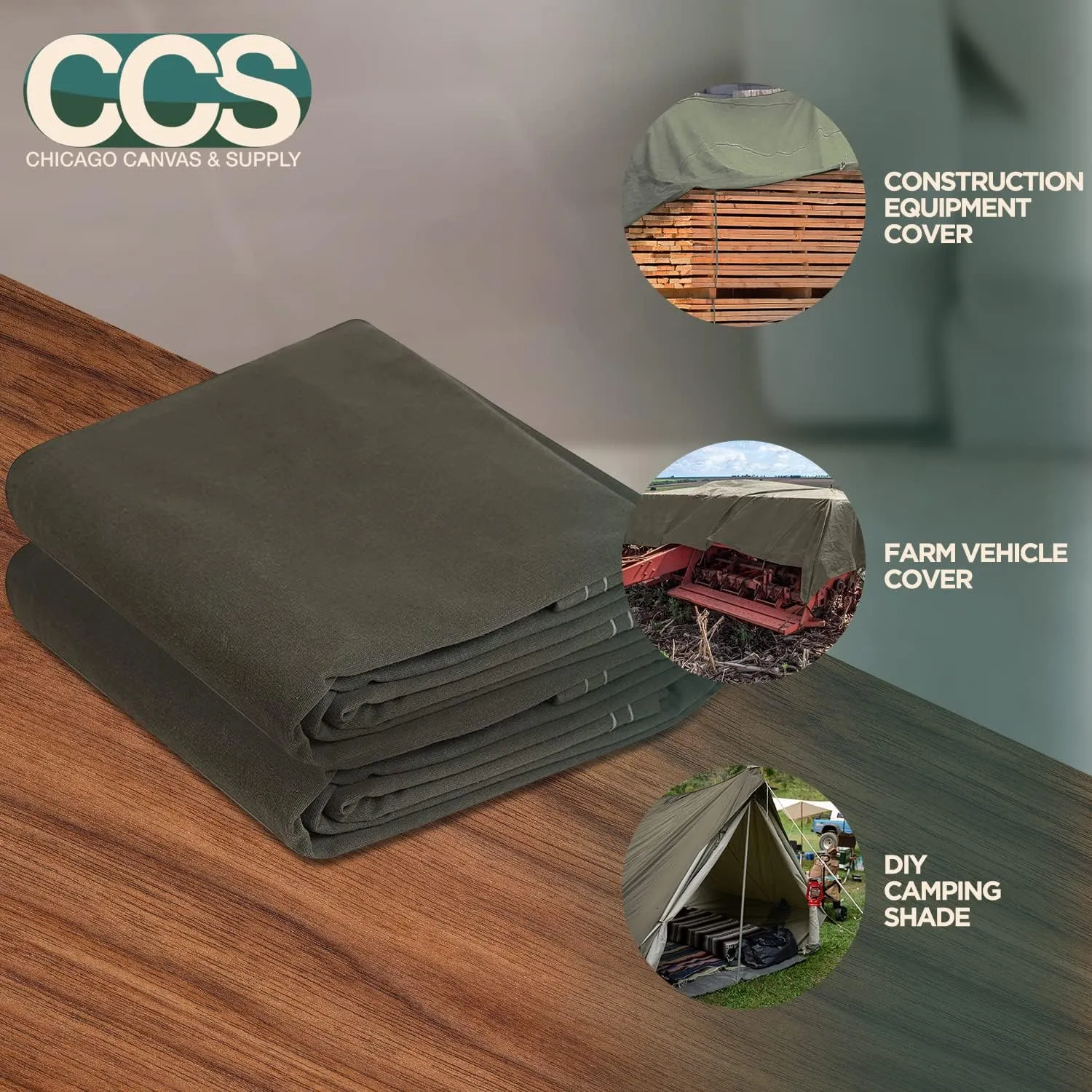 CCS Waterproof Canvas Tarp Cover (21oz) – Heavy Duty Duck Cloth, Waxed Canvas Tarpaulin with Rustproof Brass Grommets for Camping, Construction, Equipment & Outdoor Use (Olive Drab,8x10 Ft)