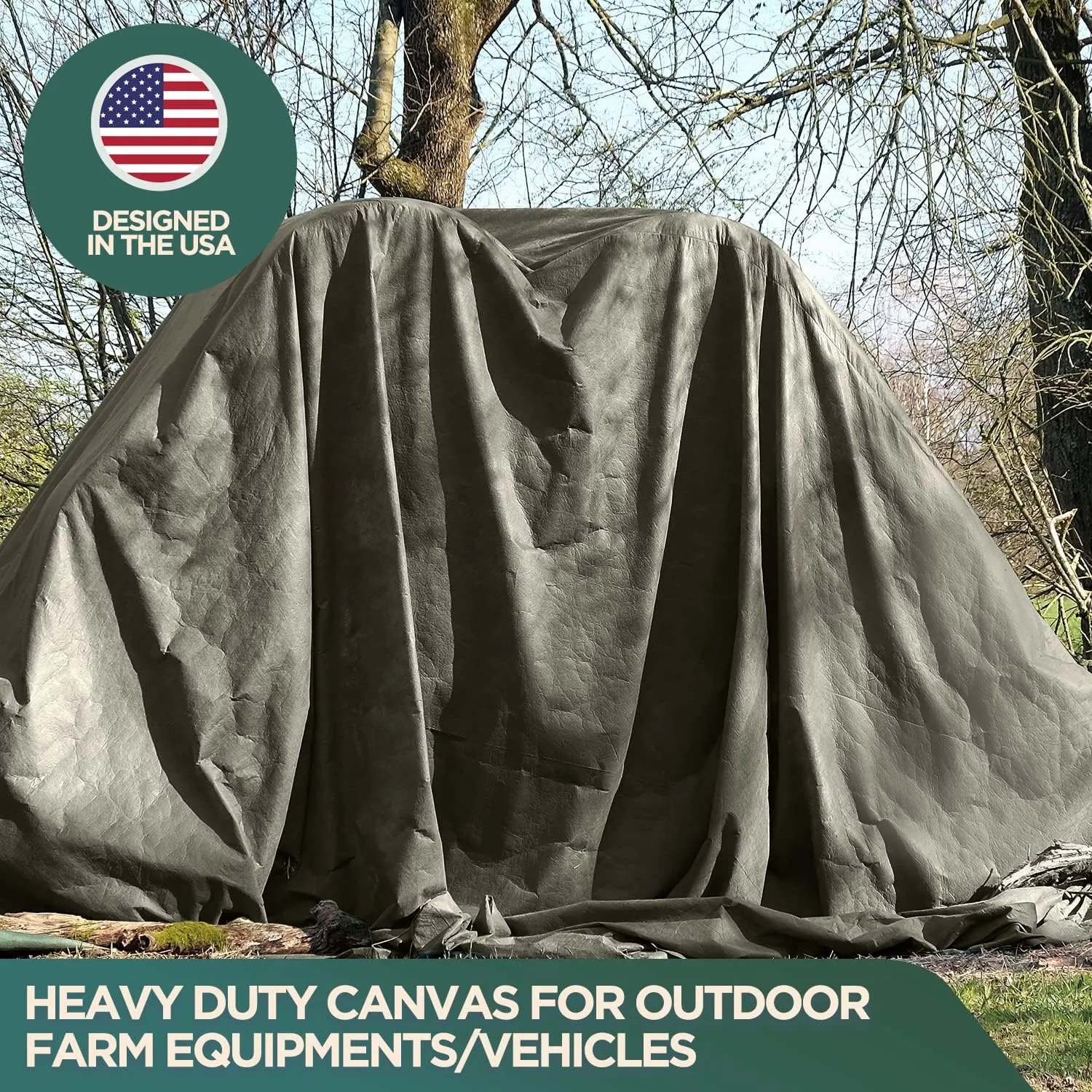 CCS Waterproof Canvas Tarp Cover (21oz) – Heavy Duty Duck Cloth, Waxed Canvas Tarpaulin with Rustproof Brass Grommets for Camping, Construction, Equipment & Outdoor Use (Olive Drab,8x10 Ft)