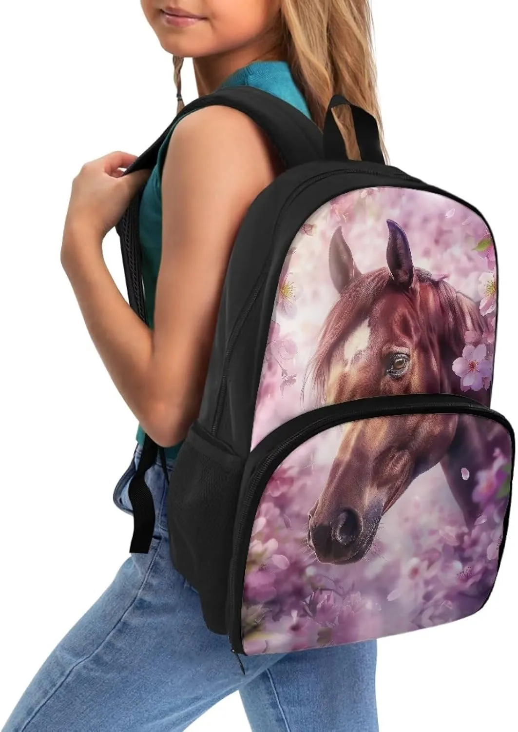 Cherry Blossom Horse Insulated Lunch Backpack for Women Men, Large Capacity Travel Cooler Bag 2 in 1 School Bag with Meal Compartment & Side Bottle Pockets