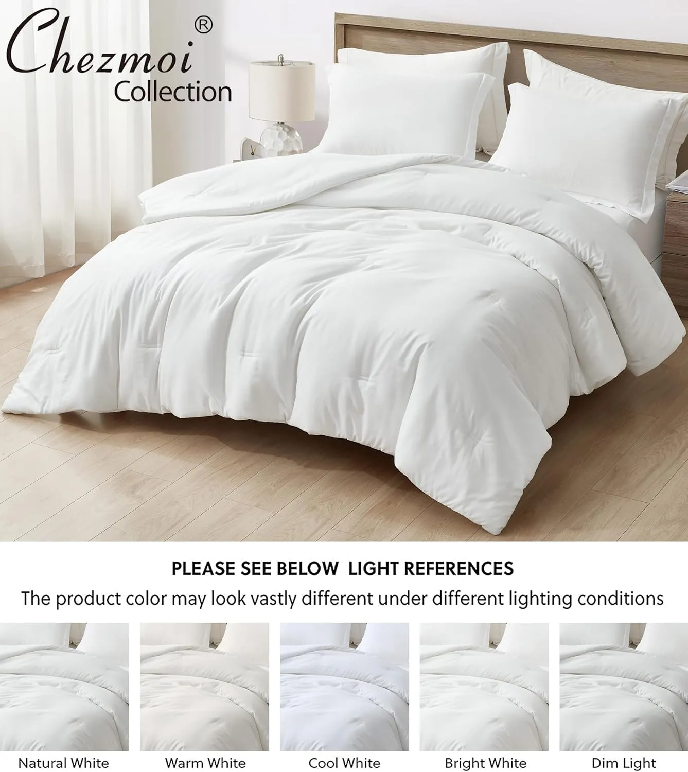 Chezmoi Collection Cliff 3-Piece Lightweight Cooling Comforter Set, Queen- Rayon Derived from Bamboo & Polyester Blended, Soft Breathable Bedding for Hot Sleepers, White