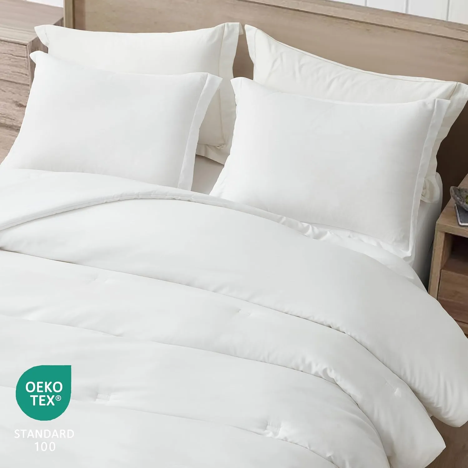 Chezmoi Collection Cliff 3-Piece Lightweight Cooling Comforter Set, Queen- Rayon Derived from Bamboo & Polyester Blended, Soft Breathable Bedding for Hot Sleepers, White