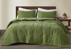 Chezmoi Collection Skye 3-Piece Breathable Lightweight Cotton Gauze Comforter Set Oversized King, Olive Green Reversible Soft Washed 100% Cotton Muslin Thin Comforter, 130GSM Fill Summer Blanket