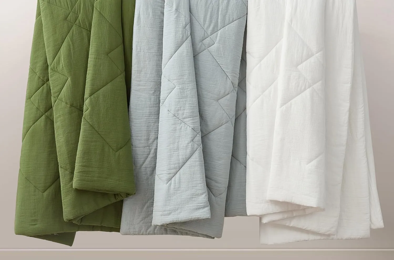 Chezmoi Collection Skye 3-Piece Breathable Lightweight Cotton Gauze Comforter Set Oversized King, Olive Green Reversible Soft Washed 100% Cotton Muslin Thin Comforter, 130GSM Fill Summer Blanket