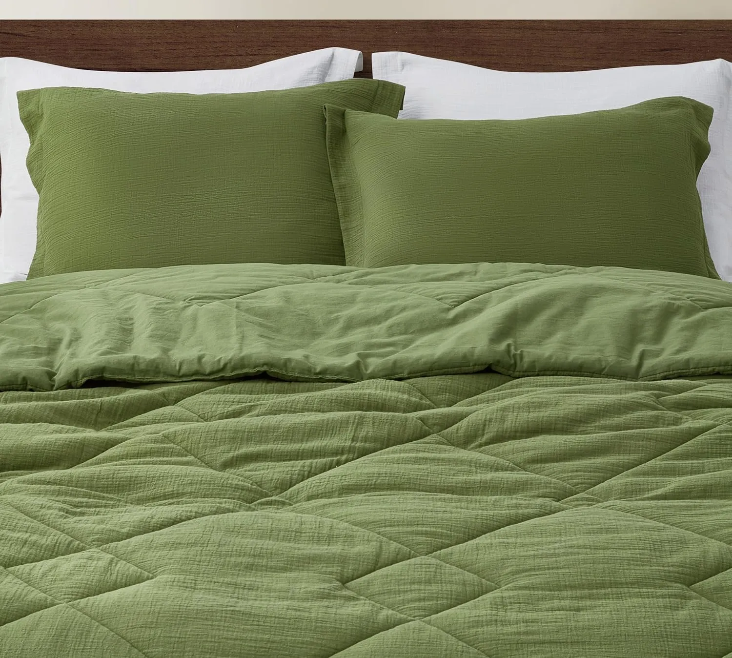 Chezmoi Collection Skye 3-Piece Breathable Lightweight Cotton Gauze Comforter Set Oversized King, Olive Green Reversible Soft Washed 100% Cotton Muslin Thin Comforter, 130GSM Fill Summer Blanket