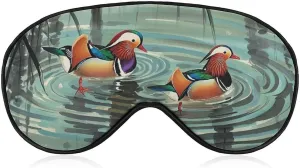 Chinese Style Mandarin Ducks Sleep Eye Mask Shading Light Sleep Mask with Adjustable Buckle Strap Sleep Masks Comfortable Super Soft for Travel Nap Meditation