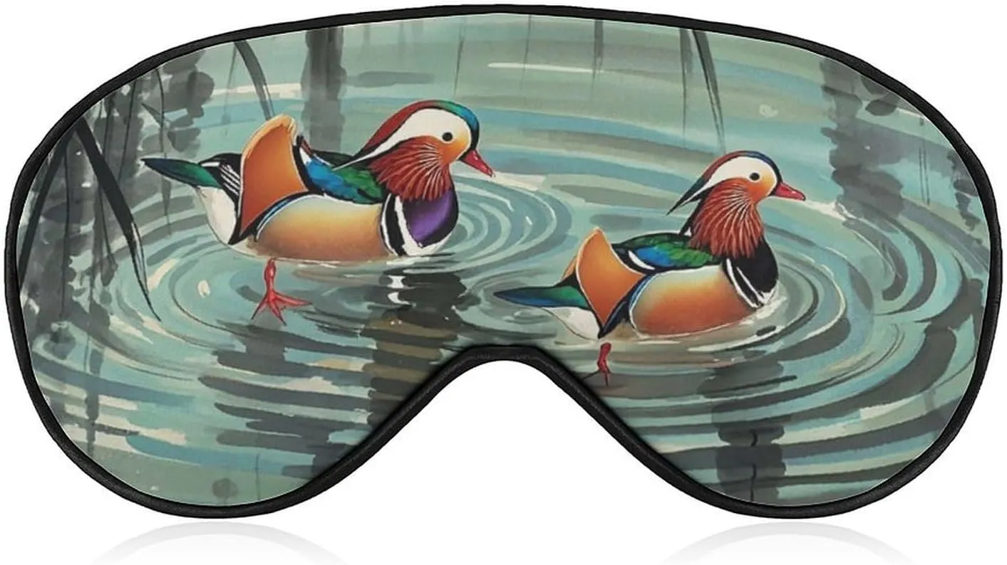 Chinese Style Mandarin Ducks Sleep Eye Mask Shading Light Sleep Mask with Adjustable Buckle Strap Sleep Masks Comfortable Super Soft for Travel Nap Meditation