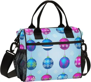 Christmas Deco Ball Colorful1 Mens Lunch Bag with Shoulder Strap Lunch Box for High School Cooler Lunch Bags for Outdoor Size S lonchera para hombre