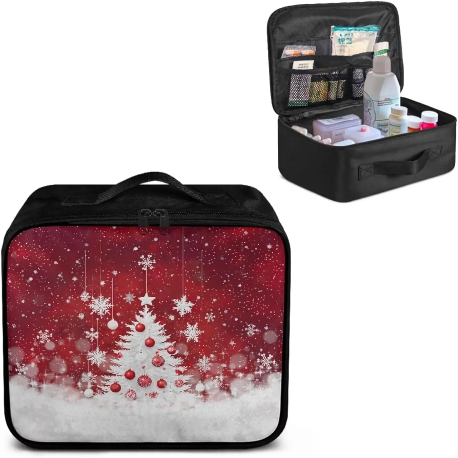 Christmas Tree Print First Aid Kit-Empty Medical Kit-Trauma Aid Kit-Medicine Organizer Storage,Ideal for Family-Dorm-Traveling-Car-RV-Camping-Hiking-Hunting Essentials Gear (Bag Only)