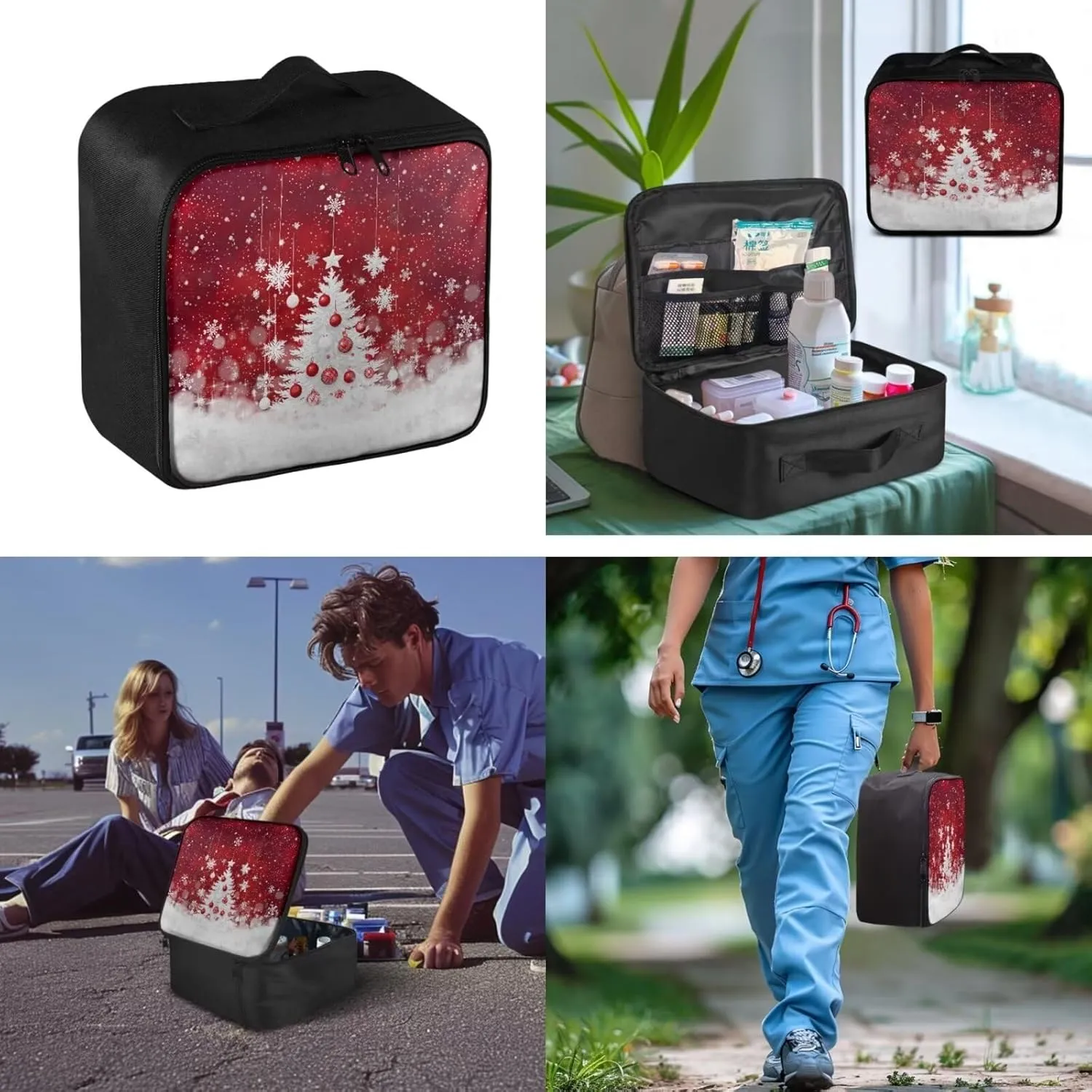 Christmas Tree Print First Aid Kit-Empty Medical Kit-Trauma Aid Kit-Medicine Organizer Storage,Ideal for Family-Dorm-Traveling-Car-RV-Camping-Hiking-Hunting Essentials Gear (Bag Only)