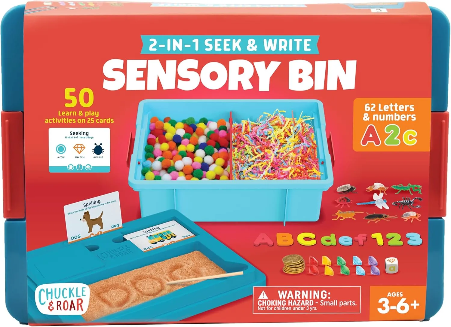 Chuckle & Roar - Sensory Bin - Tactile Learning for Toddlers - Montessori Preschool Activities - Plastic Storage Bin for Travel - Kids Activity Set
