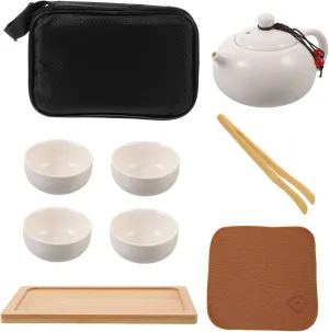 Ciieeo 1 set Portable Ceramic Kung Fu Tea Set with Teapot Cups Tray Travel Bag Ceremony Set for Outdoor Home Use Elegant Design present