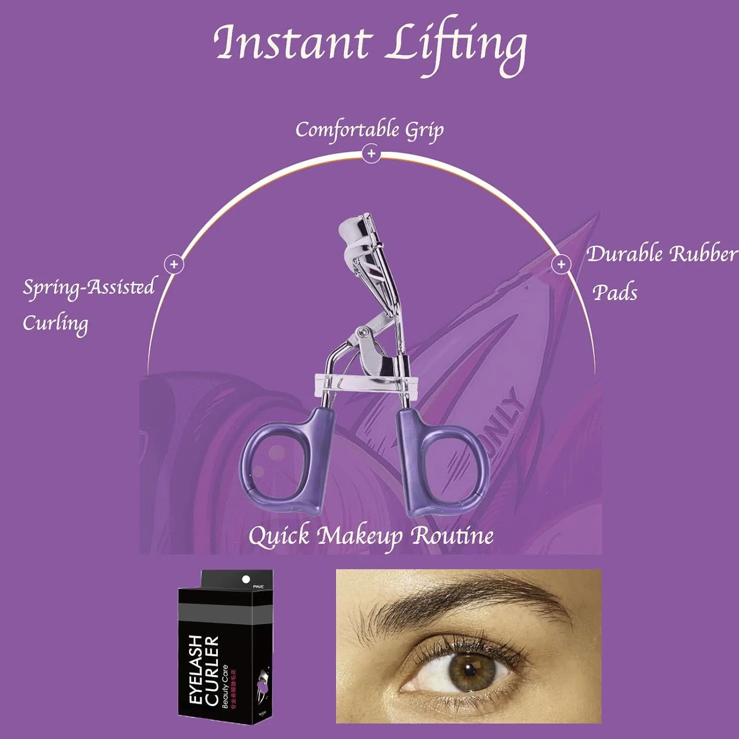 Classic Lash Curler Even Pressure Distribution Eyelash with Comfort Grip Curler Travel Size (Purple,1 pc)