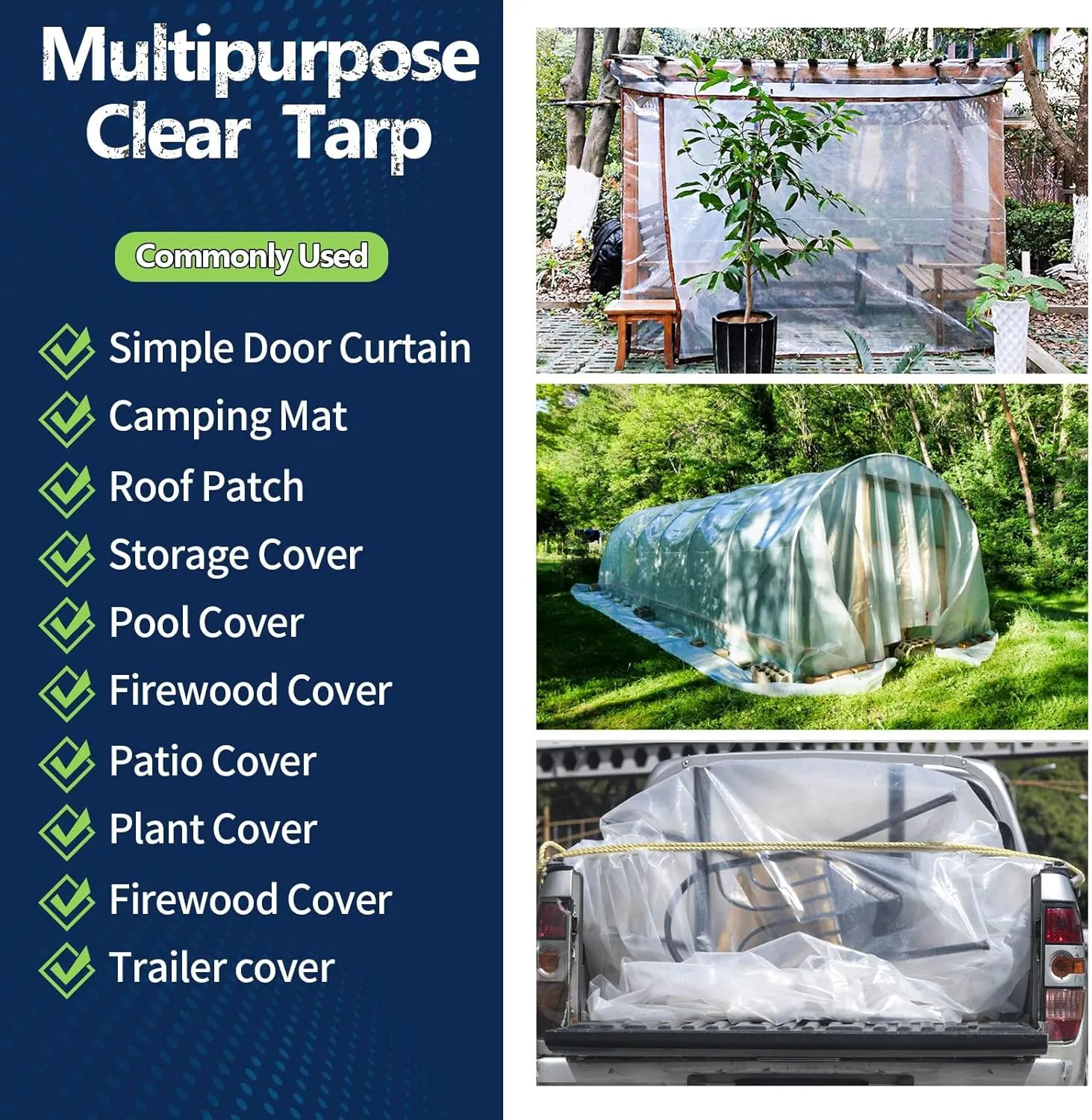 Clear Tarp 10 x 12 FT Medium Duty Waterproof New Material Tarp Cover, Grommet Every 20 Inches, for Plant, Garden, Chicken Coop, Patio