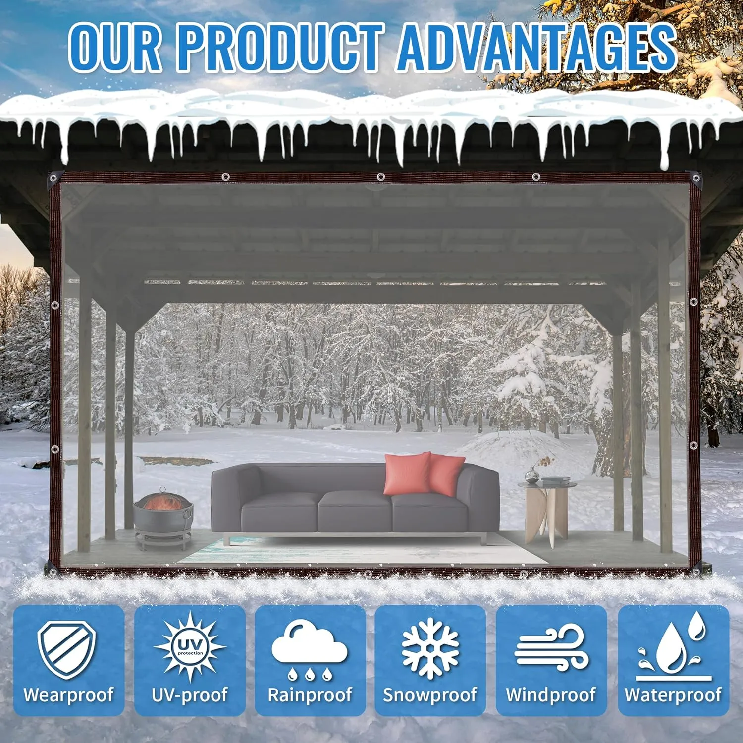 Clear Thicken Waterproof Tarp, 10 x 13 FT Rainproof Covering, Heavy Duty Anti Tear Tarp with Grommets, Windproof and Snowproof Poly Tarpaulin for Patio, Plants, Henhouse, Garden, Porch