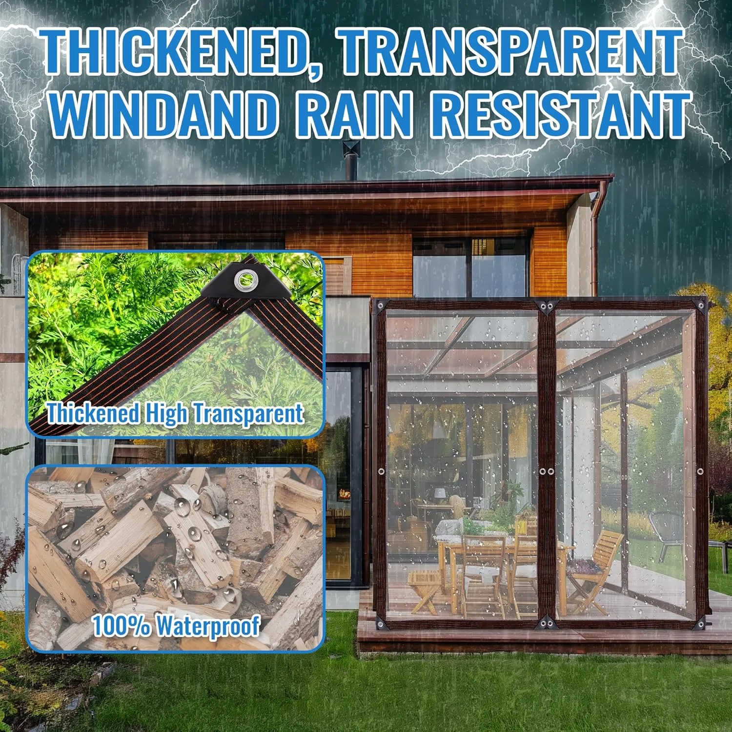 Clear Thicken Waterproof Tarp, 10 x 13 FT Rainproof Covering, Heavy Duty Anti Tear Tarp with Grommets, Windproof and Snowproof Poly Tarpaulin for Patio, Plants, Henhouse, Garden, Porch