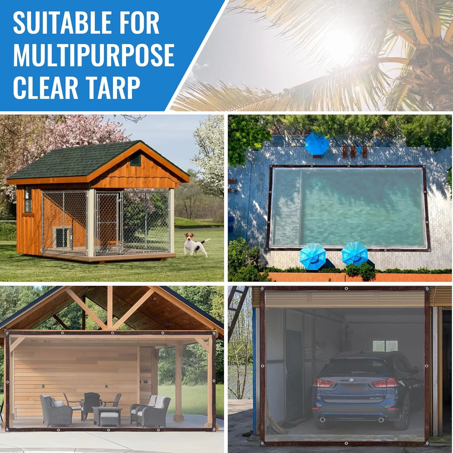 Clear Thicken Waterproof Tarp, 10 x 13 FT Rainproof Covering, Heavy Duty Anti Tear Tarp with Grommets, Windproof and Snowproof Poly Tarpaulin for Patio, Plants, Henhouse, Garden, Porch