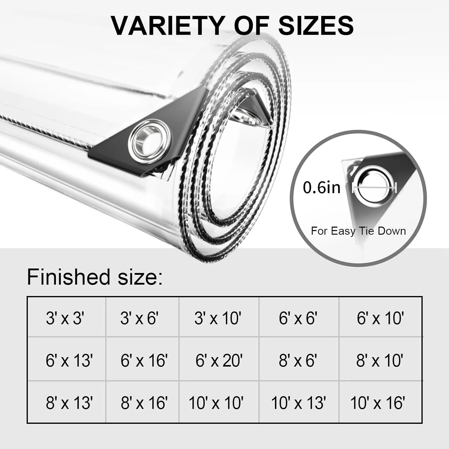 Clear Waterproof Tarp, PVC 11.8 Mil Tarpaulin with Grommets and Cable Tie, Duty Heavy Tear Resistant Cover for Camping, Plants Greenhouse, Cars, Patio and Pavilion (6' x 8')