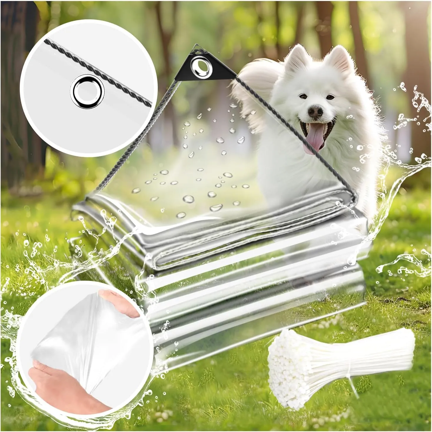 Clear Waterproof Tarp, PVC 11.8 Mil Tarpaulin with Grommets and Cable Tie, Duty Heavy Tear Resistant Cover for Camping, Plants Greenhouse, Cars, Patio and Pavilion (6' x 8')