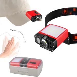 Clip-on Cap Light - with Motion Sensor, can be Charged in The Matching Magnetic Charging Box, 180° Wide Angle Adjustable (Charging Case*1、Floodlight*1 、Spotlight*1, 1)