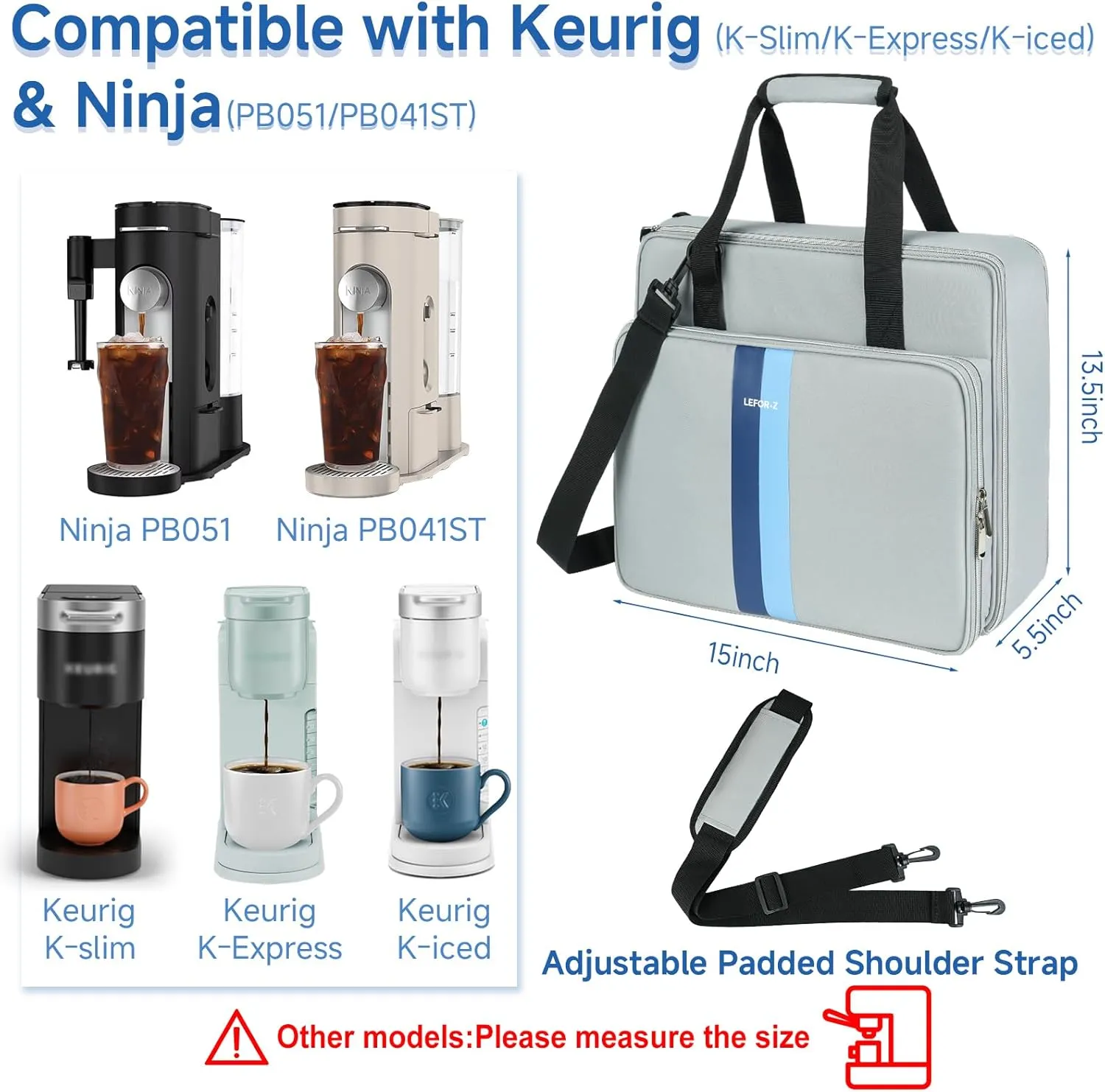 Coffee Maker Travel Bag Compatible with Keurig K-Slim/K-Express/K-Iced/Ninja PB051/PB041ST,Single Serve Coffee Brewer Carrying Case with Multiple Pockets for K-Cup Pods,Grey(Bag Only)