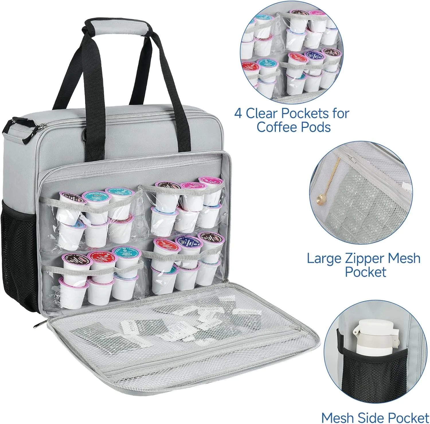 Coffee Maker Travel Bag Compatible with Keurig K-Slim/K-Express/K-Iced/Ninja PB051/PB041ST,Single Serve Coffee Brewer Carrying Case with Multiple Pockets for K-Cup Pods,Grey(Bag Only)