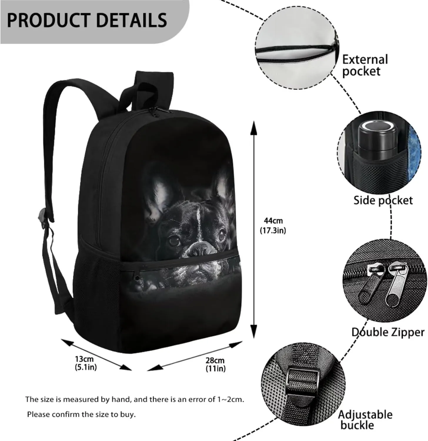 Coldinair Bulldog Backpack for Middle School Boys 4PCS Backpack Set for Teens Kids Children Student Bookbag Set with Lunch Box Water Bottle Holder Pencil Case Elementary School Kindergarten Backpack