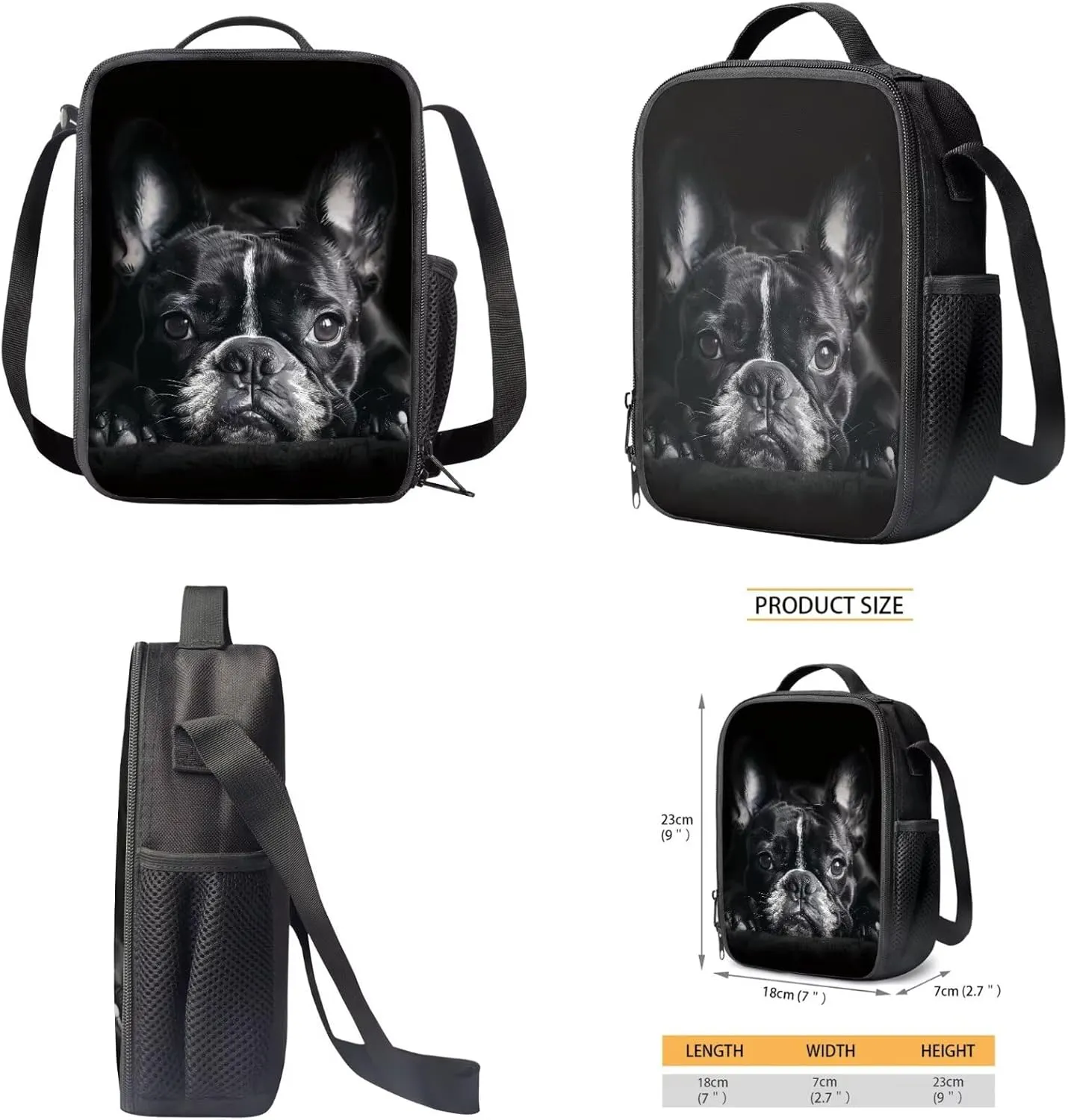 Coldinair Bulldog Backpack for Middle School Boys 4PCS Backpack Set for Teens Kids Children Student Bookbag Set with Lunch Box Water Bottle Holder Pencil Case Elementary School Kindergarten Backpack