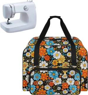 Colorful Daisy Sewing Machine Carrying Case Protector Travel Bag Organizer with Multiple Storage Pockets Portable Sewing Case Fits for Most Standard Sewing Machines