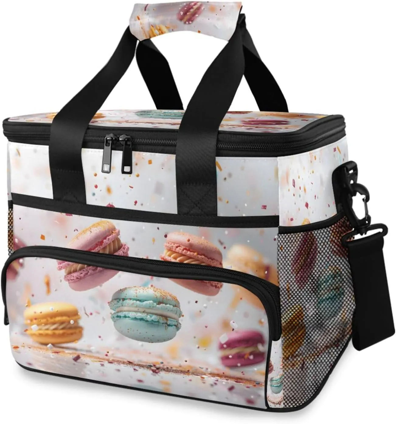 Colorful Macarons Cooler Bag Insulated Cooler Soft Sided Cooler 24 Can Portable Picnic Bag Large Leakproof Lunch Bag Box for Beach Grocery Camping Travel Car Men Women