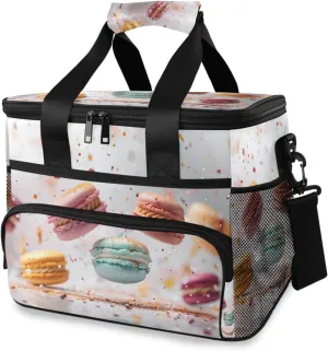 Colorful Macarons Cooler Bag Insulated Cooler Soft Sided Cooler 24 Can Portable Picnic Bag Large Leakproof Lunch Bag Box for Beach Grocery Camping Travel Car Men Women