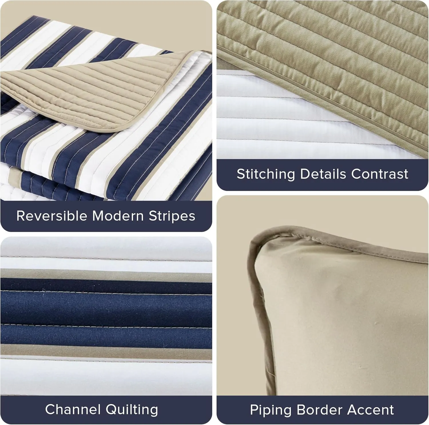 Comfort Spaces Quilt Set Trendy Casual Fun, Vibrant Color Design, Hypoallergenic All Season, Lightweight Coverlet Bedspread Cozy Kids Bedding & Sham Twin/Twin XL Verone White Blue Stripe 2 Piece