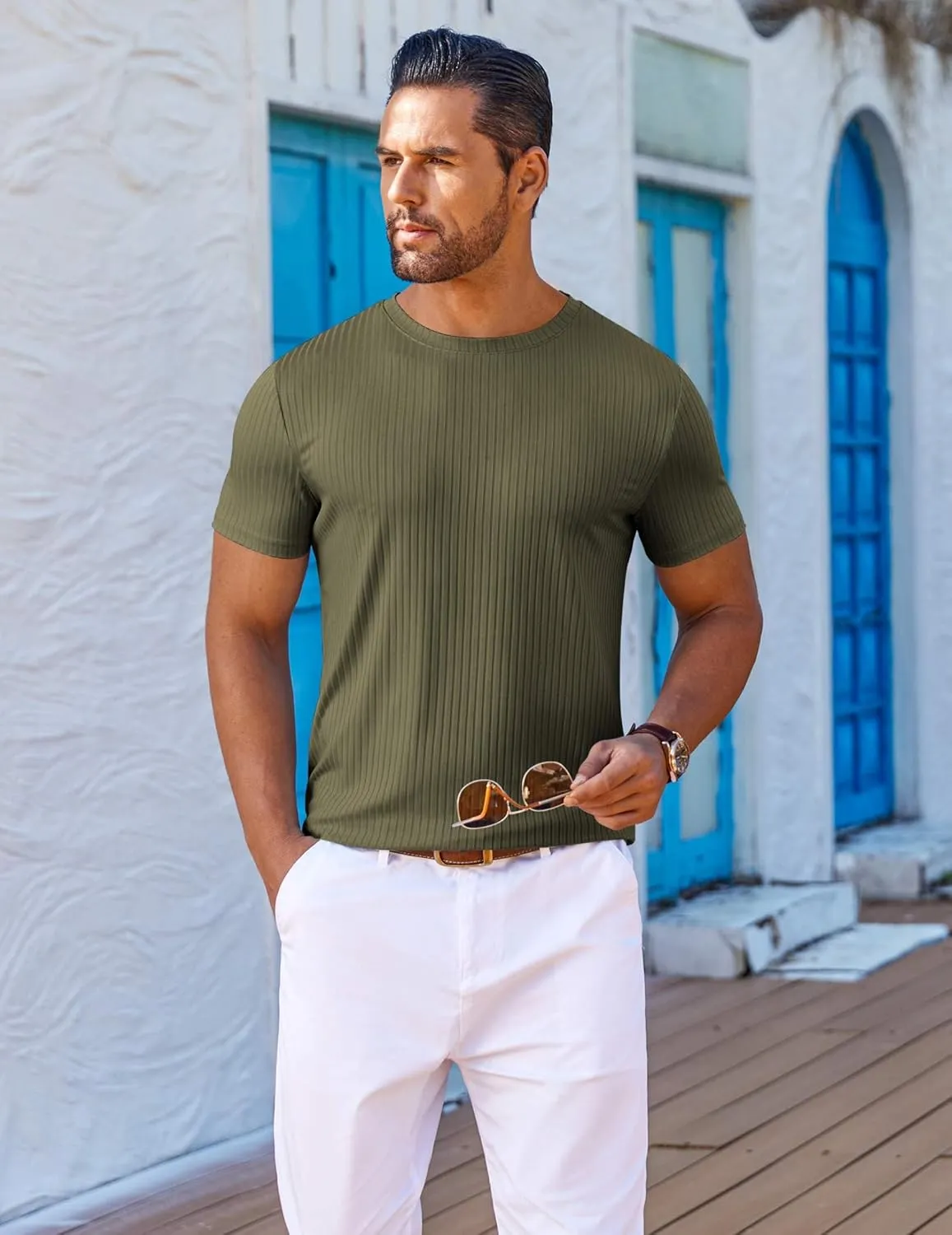 COOFANDY Mens T-Shirts Short Sleeve Plain Tshirts Casual Crew Neck Basic T Shirt Soft Cooling Fitted Stretch Tee Shirts