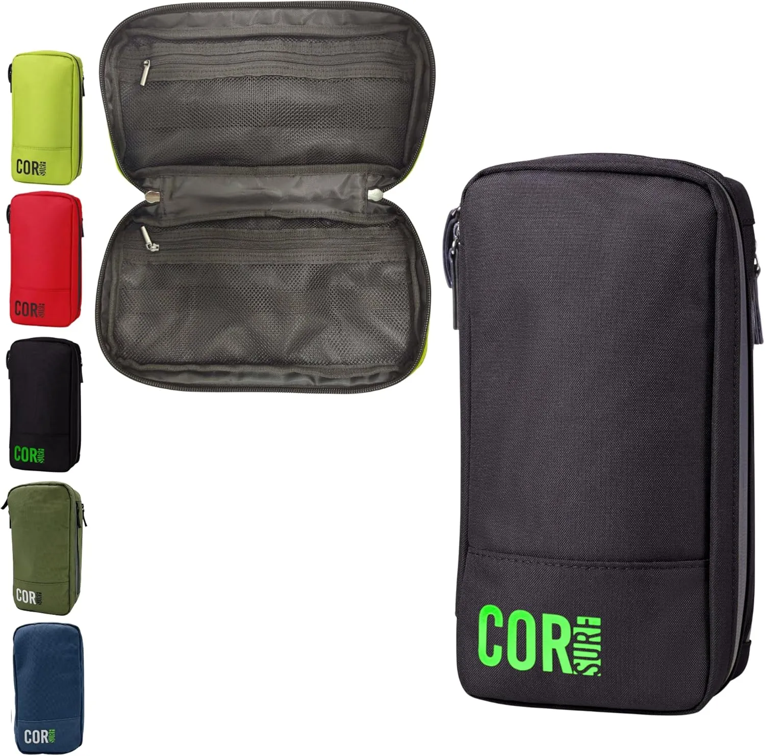 COR Surf Compact Toiletry Travel Bag Hanging, Premium Mens and Women Dopp Kit for Travel | Waterproof with 4 Separate Compartments and Waterproof Zippers (Black)