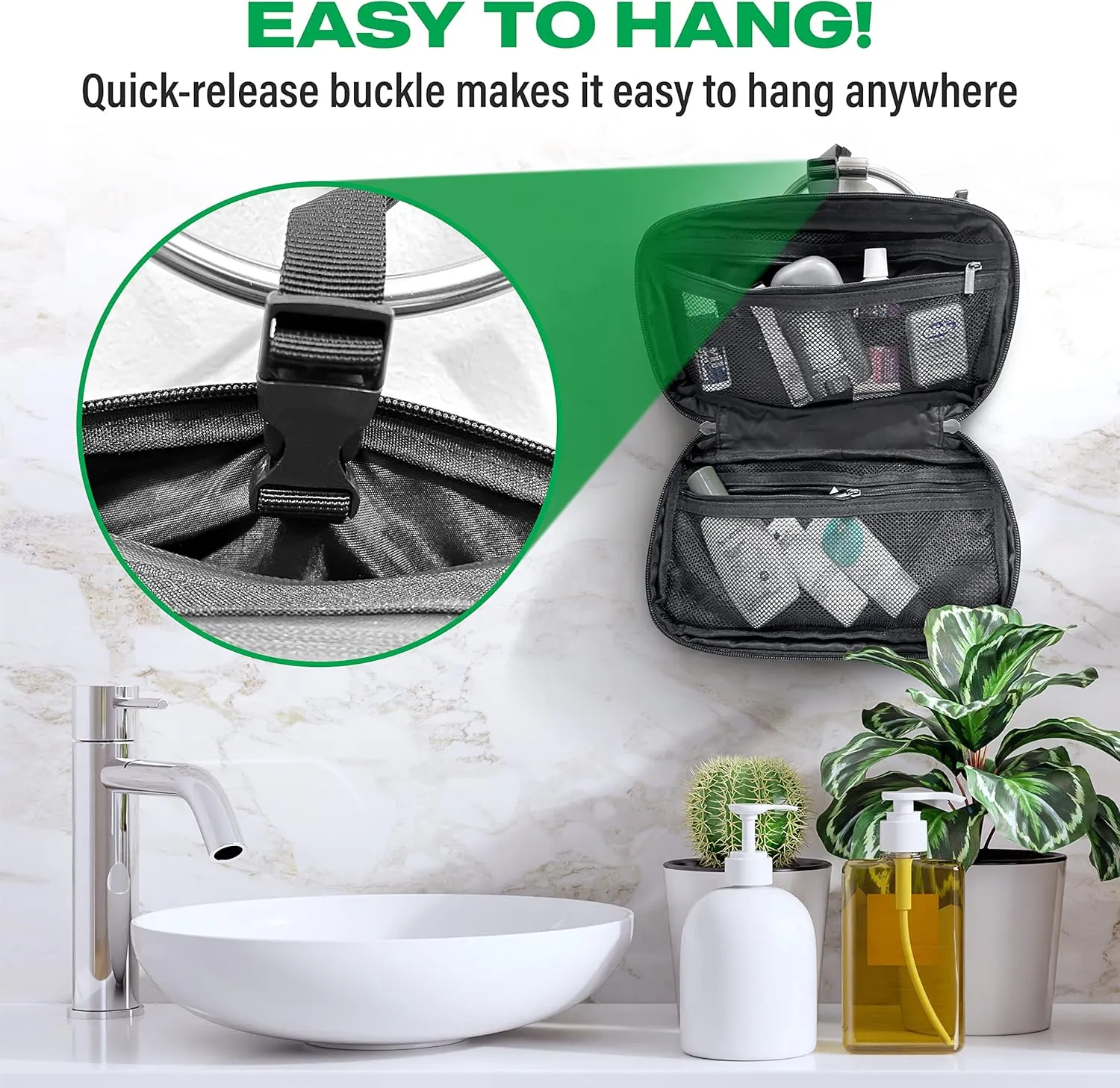 COR Surf Compact Toiletry Travel Bag Hanging, Premium Mens and Women Dopp Kit for Travel | Waterproof with 4 Separate Compartments and Waterproof Zippers (Black)