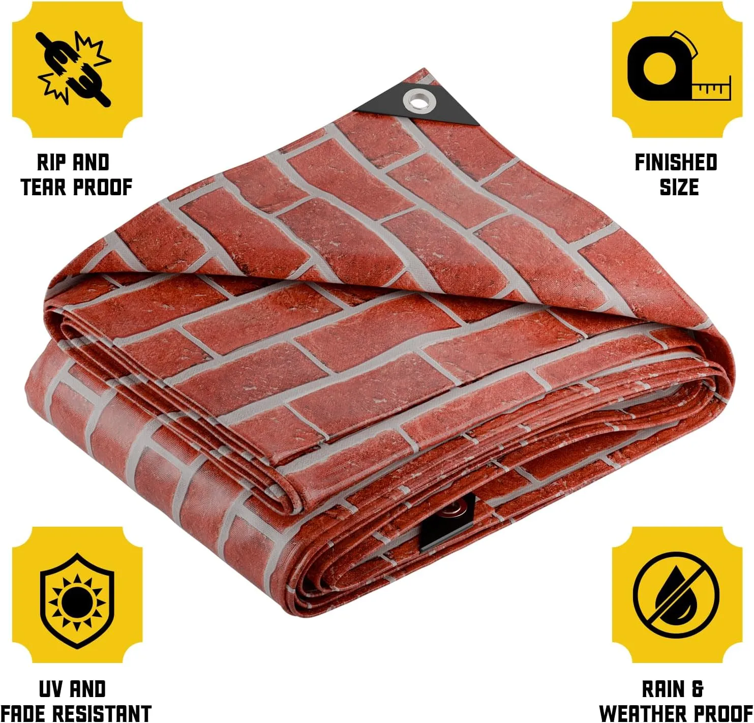 Core Tarps Extreme Heavy Duty 20 Mil Tarp Cover, Waterproof, UV Resistant, Rip and Tear Proof, Poly Tarpaulin with Reinforced Edges for Roof, Camping, Patio, Pool, Boat (Bricks/Black 12′ X 12′)