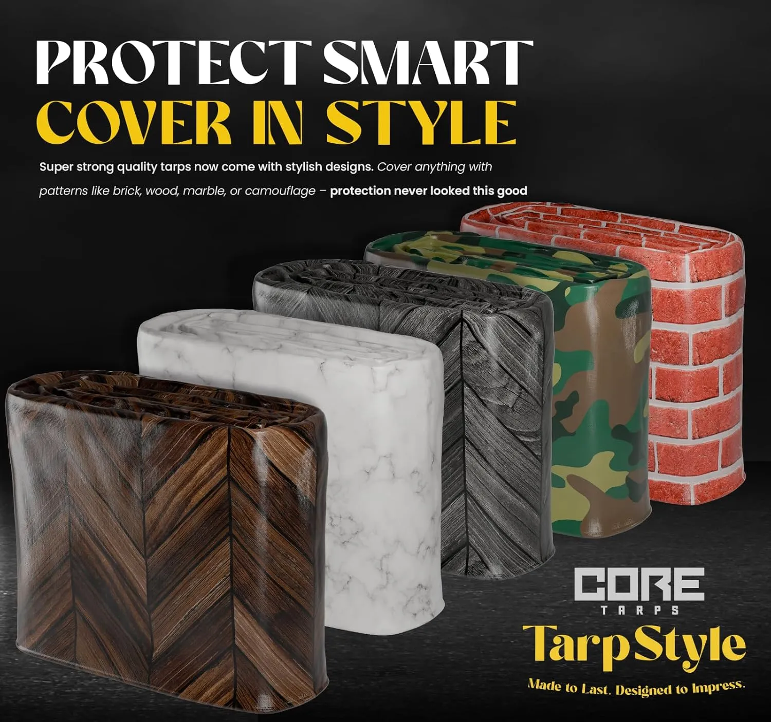 Core Tarps Extreme Heavy Duty 20 Mil Tarp Cover, Waterproof, UV Resistant, Rip and Tear Proof, Poly Tarpaulin with Reinforced Edges for Roof, Camping, Patio, Pool, Boat (Bricks/Black 12′ X 12′)